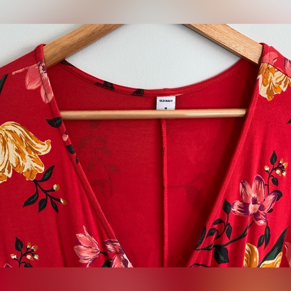 Old Navy faux Floral Wrap Dress in Red and Yellow size M - Picture 4 of 5